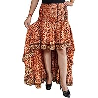 Mogul Interior Women Hi Low Skirt Recycled Sari Gypsy Fashion Long Skirt Ruffle Flirty Skirts S/M