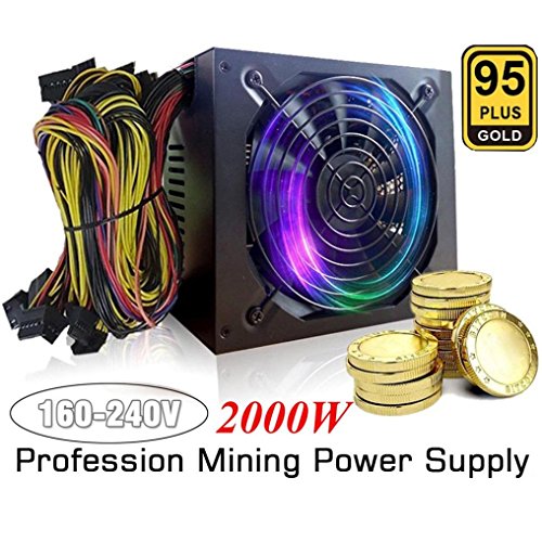 Power Supply New 2000W ATX Gold Mining Power Supply SATA IDE 8 GPU for ETH BTC Ethereum, Suitable for ore machines and servers (Black)