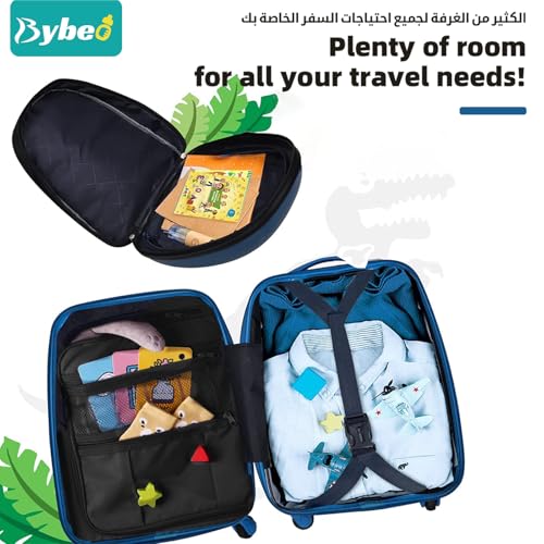 3Pcs Kids Luggage Set, 18 Inch Children Travel Suitcase, Cartoon Rolling Luggages, Child Trolley Bag with 14-Inch Backpack, U-Shaped Pillow, Wheels and Telescopic Handle (Blue)