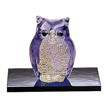 Amazon 津軽びいどろ 手作りガラス置き物 親ふくろう スミレ金 F