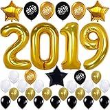 KATCHON 031 2018 Decorations-Large Size, Gold, Black and White Latex Graduation Balloons