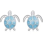 Sea Turtle Stud Earrings for Women: 925 Sterling Silver Opal Hypoallergenic Studs, Cute Beach Ocean Jewelry, Turtle Gifts