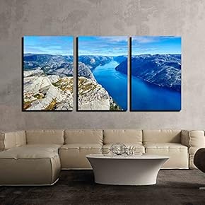 3 Piece Canvas Wall Art - The Top View of Mountain and River in The Blue Sky - Modern Home Art Stretched and Framed Ready to Hang - 16"x24"x3 Panels