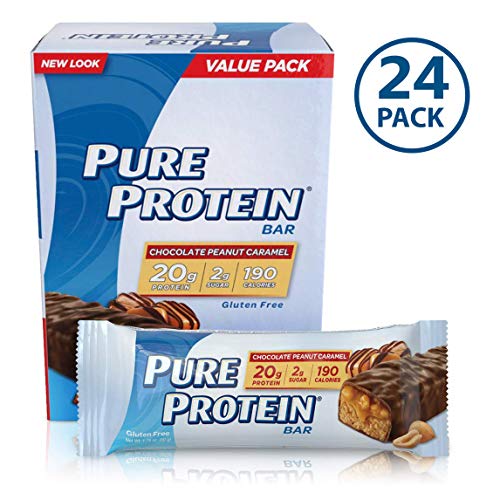 Pure Protein Bars, High Protein, Nurtritious Snacks to Support Energy, Low Sugar, Gluten Free, Chocolate Peanut Caramel, 1.76oz, 24 Pack