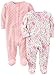 Simple Joys Baby Girl's 2 pack Cotton Footed Sleep and Plays Sleepwear, Animals Green/Dot, Newborn