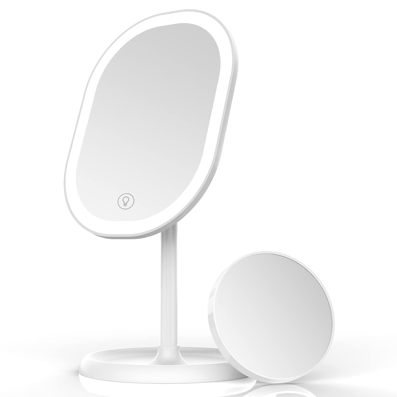 Aidodo Rechargeable Makeup Mirror, Portable LED Lighted Travel Mirror, Rotating Beauty with 3 Color Light, Dimmable Brightness, Cosmetic Mirror for Home, Travel