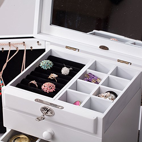 Rowling Extra Large Wooden Jewelry Box/Jewel Case Cabinet Armoire Ring Necklacel Gift Storage Box Organizer Mg002 (White)