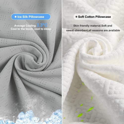 PKBD Memory Foam Pillow with Replacement Pillowcase(Cooling Ice Silk&Cotton),Neck/Shoulder Pain Relief,Ergonomic Orthopedic Cervical Pillow,Neck Contoured Bed Pillow for Side,Back,Stomach Sleepers