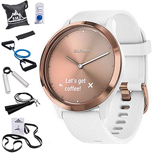 Garmin 010-01850-12 Vivomove HR, Sport, Rose Gold w/White Silicone Band (Small/Medium) + 7-Piece Fitness Kit