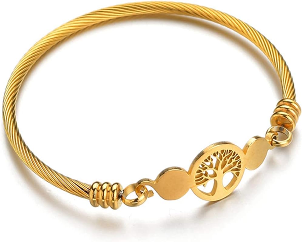 Jude JewelersStainless Steel Cable Wire Tree of Life Charm Bracelet Bangle