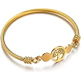 Jude JewelersStainless Steel Cable Wire Tree of Life Charm Bracelet Bangle