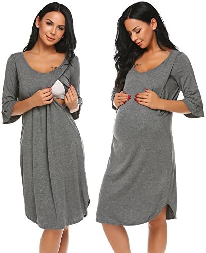 Miuniu Women's Maternity Dress 3/4 Sleeve Nursing Nightgown for Breastfeeding Sleepwear