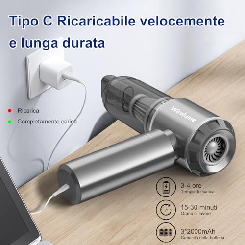 Wirelume Powerful Wireless Vacuum Cleaner Portable Car Vacuum Cleaner 25000Pa Strong Cyclonic Suction Blowing Brushless Motor Portable Rechargeable Lightweight for Pet Hair Vehicle Home