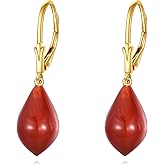 YFN 14K Solid Gold Red Agate Dangle Teardrop Earrings Drop Red Jewelry Gift for Classy Women