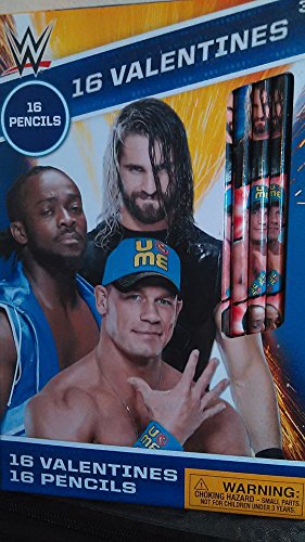 WWE Wrestling Valentines Card Bundle (16 Cards with 16 Pencils)