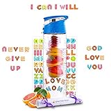 DIY Fruit Infuser Water Bottle 25 oz Detox Flip-Top Leak Proof BPA-Free Tritan with Recipe Book Birthday Gifts for Women Blue