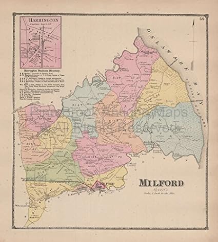 Amazon.com: Town of Milford Delaware Antique Map Beers 1868