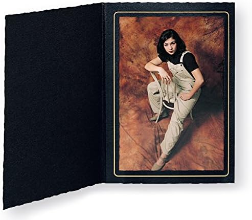 Cardboard Photo Folder for a 4x6 Photo - Black Waffled with Gold Border - Pack of 50