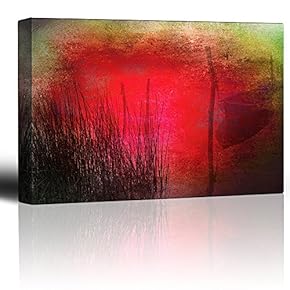 Lone Boat on a Red Lake Near Land - Canvas Art Home Art - 12x18 inches