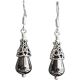Hematite Teardrop Earrings 925 Sterling Silver and Tibetan Silver Handmade Jewelry for Women in Gift Box