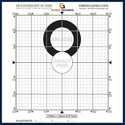 Chrs Sajnog 25 Yard Sight In Targets For A 100 Yard Zero Use Red Dot Optics