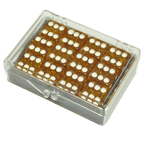 Set of 12 Gold Glitter Dice in Acrylic Box