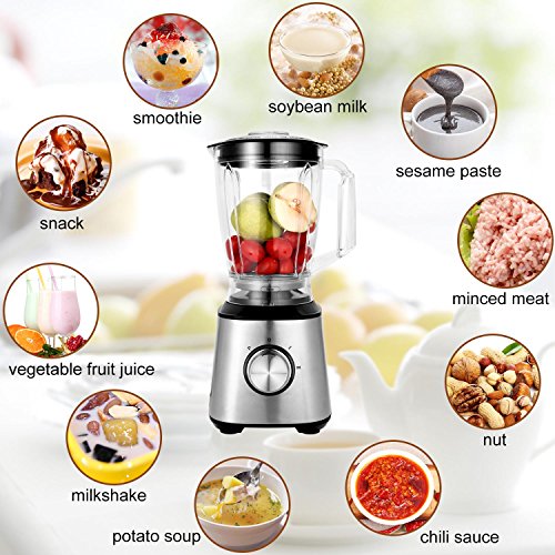 800W Plastic jar Smoothie Blender, Kitchen System 1.8L Brushed Stainless Steel Pro Fruit Mixer Food Processor BPA-Free-Two Speed Control with Safety Lock Device-Black