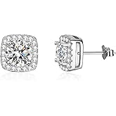 Moissanite Stud Earrings 1-2ct D Color VVS1 Clarity Round Cut 925 Sterling Silver Moissanite Earrings with 18K White Gold Plated Earrings for Women Men