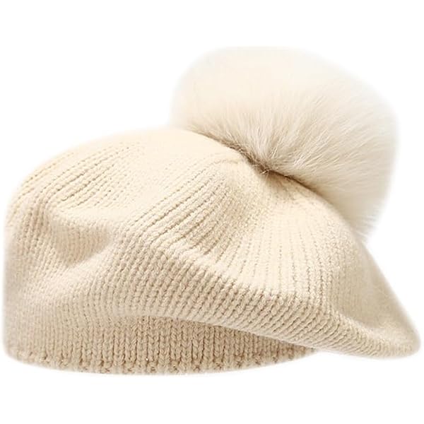 Ayuduots Big Pompom Women Beret, Furry Faux Fur Ball Artist  display picture 1