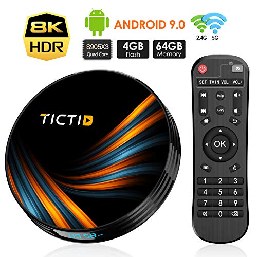 Android 9.0 TV Box TICTID 4GB RAM 64GB ROM TX6 Plus Smart TV Box S905X3 Quad-core Unterstutzt 8K/1000M LAN/1080P/USB 3.0/H.265/WIFI 2.4G/5G Android TV Box Media Player