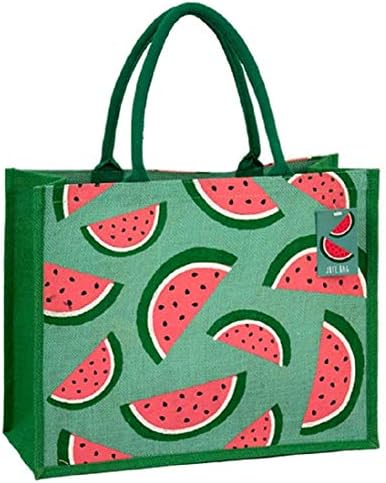 Box Shaped Eco Friendly Jute Shopping Bag with Gusset (Watermelons)