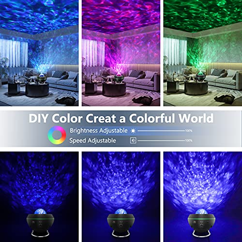 Proyector Estrellas, Tasmor Smart WiFi Alexa Proyector de Galaxia con Soporte, 10 Modos de Color Control Remoto con Temporizador, Altavoz de Música Bluetooth, Regalo de Fiesta Luz Nocturna
