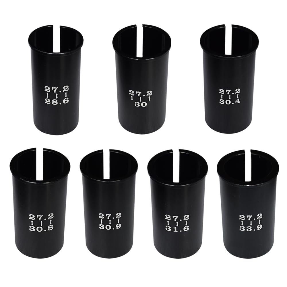 Pirhosigma Set of 7 Sizes Bike Seat Post Adapter Shim Bicycle Seat Tube Conversion Sleeve 27.2mm to 28.6/30/30.4/30.8/30.9/31.6/33.9mm 60mm Length Aluminum Alloy for Road Mountain Bike MTB