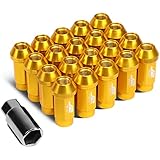 J2 Engineering LN-T7-018-15-GD 7075 Aluminum Gold M12x1.5 20Pcs L: 50mm Close-End Lug Nut w/Adapter