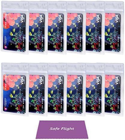 Card Holder, 12 Pack, Vertical - Clear Transparent - Reversible - for Credit Card, ID Card, Business Card, Driver's License, etc. - Slot/holes for Lanyard, Badge Clip, Chain - Safe Flight Retail Pack