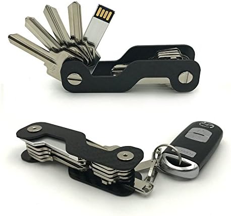 Compact Carbon Fiber Smart Key Holder by DilloTek - Minimalist EDC Keychain Organizer Holds up to 14 Keys, Comes with BONUS Bottle Opener & 8GB USB Flash Drive Key