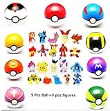 Moonideal 9 Pieces Different Style Ball +9 Pieces Figures Plastic Super Anime Figures Balls for Pokemon Kids Toys Balls