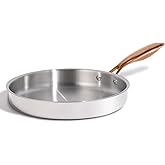 CAROTE 10" Tri-Ply Stainless Steel Frying Pan, Non-Toxic Fry Pan Egg Pan Omelet Pans, Oven Safe, Induction, Ceramic and Gas Cooktops Compatible, Silver