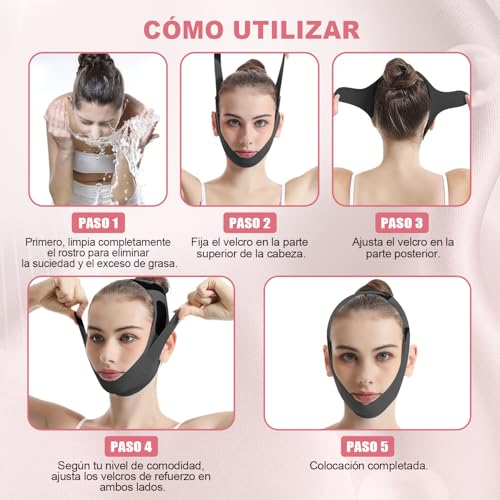 Faja Papada Facial Lifting，Correa Facial para V-Lifting ，Reutilizable Faja para Papada Mujer，Elástico y muy elástico，Eliminar la Flacidez de la Piel y Reafirmar con Efecto Antiarrugas (Negro)