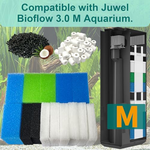 beaufan Aquarium Filter Set Compatible with Juwel Bioflow 3.0M (2 Blue Thin Sponges, 2 Blue Coarse Sponges, 2 Green Sponges, 2 Activated Carbon Sponges, 6 Filter Wadding, 2 Carbon Filters