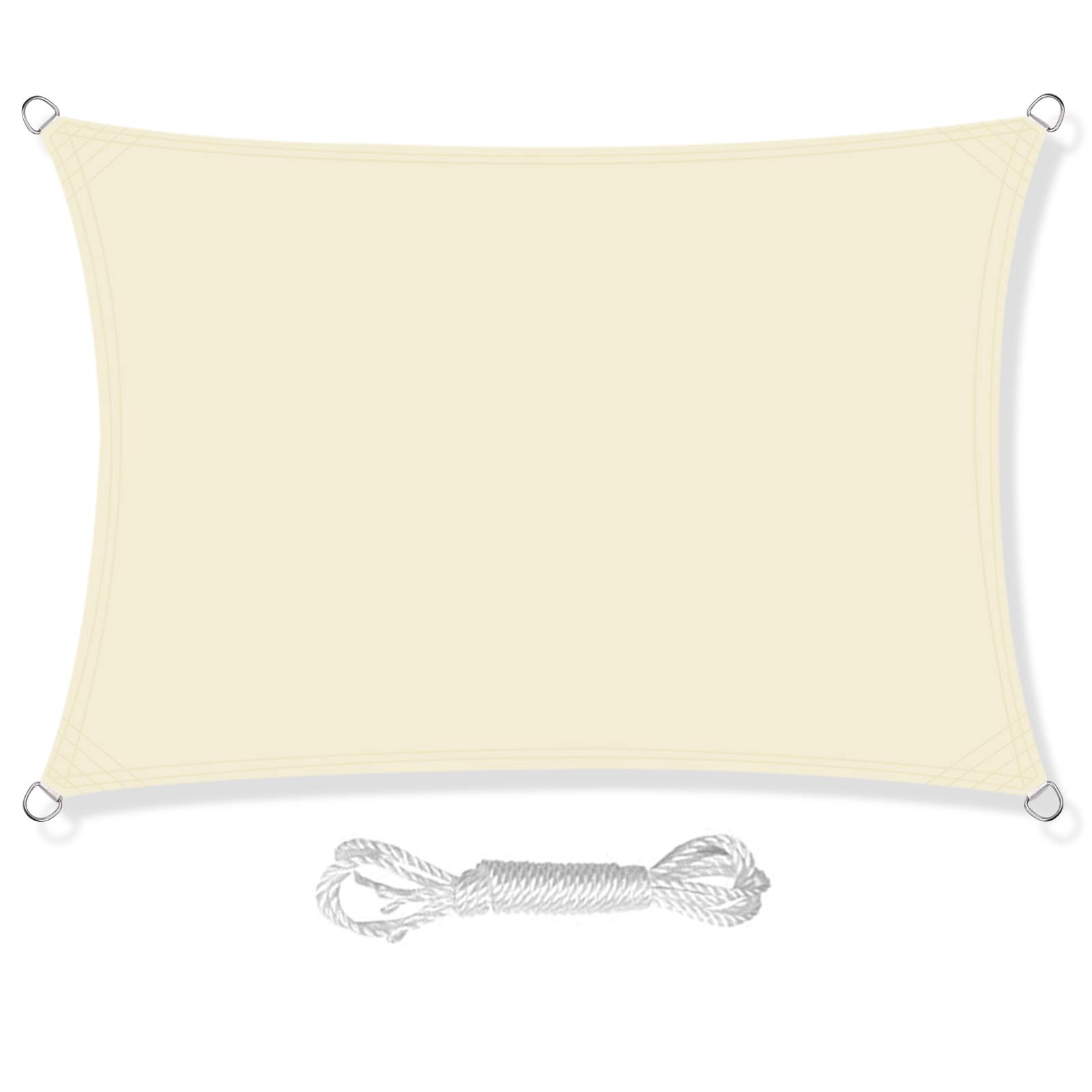 HEYOMART Sun Shade Sail 2m x 3m Rectangle Shade Sails Waterproof Outdoor Garden Patio Party Sunscreen Awning Canopy 98% UV Block With Free Rope, Cream White