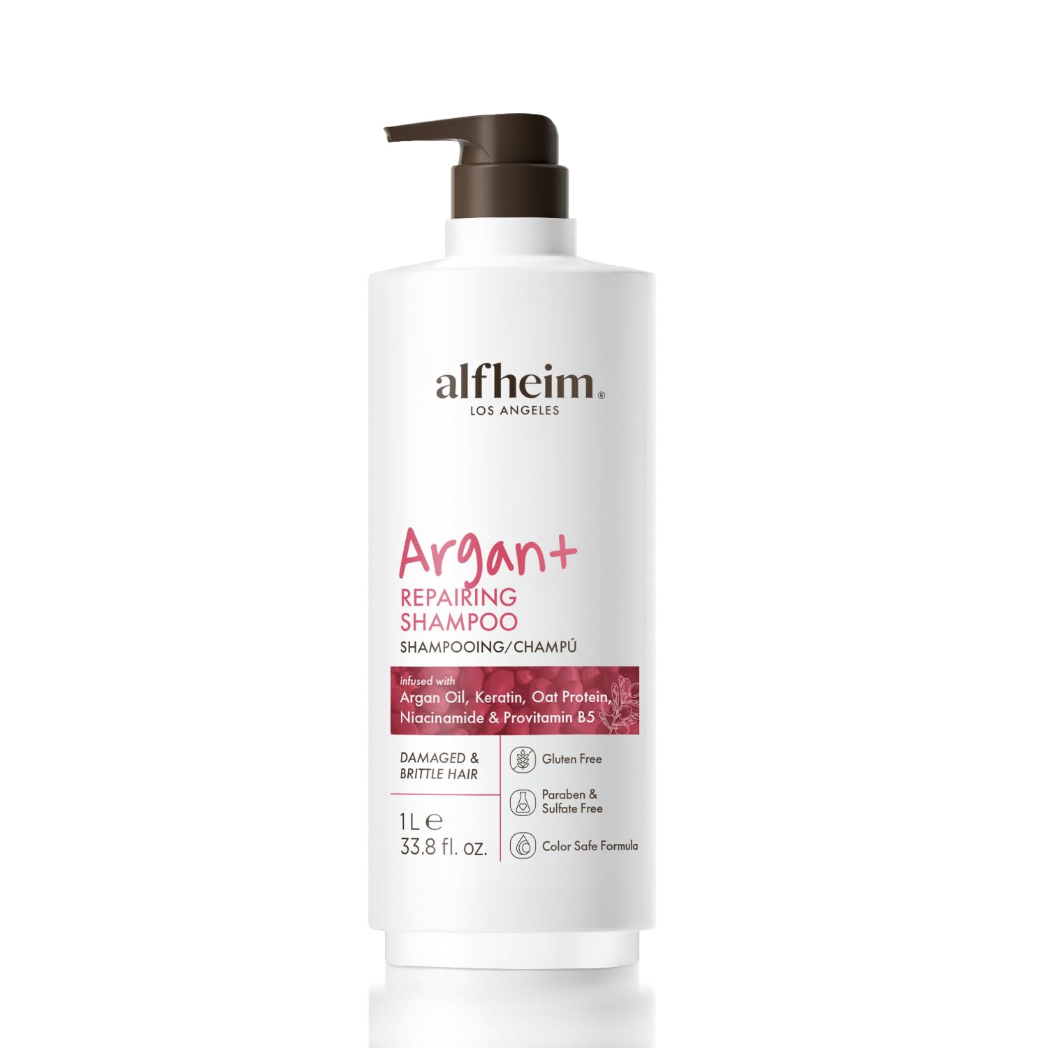 ALFHEIM Argan+ Repairing Shampoo | Argan Oil & Hydrolyzed Keratin for Deep Hydrating & Strengthening | Sulfate-Free for Dry, Damaged & Fragile Hair | Reduce Breakage and Frizz | 33.8 fl oz
