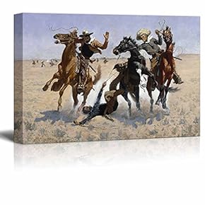 Aiding a Comrade Wild West Cowboy Painting by Frederic Remington - Canvas Print Wall Art Famous Painting Reproduction - 12" x 18"