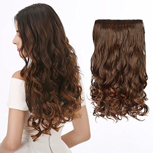 CNLONG 20" Wave Curly Hair extension 3/4 Full Head Clips In Synthetic Hairpieces For Women 5 Clips 4.6 Oz Per Piece1-Pack - Linen
