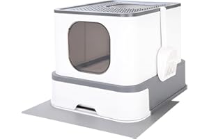 RIZZARI Millions Sold Wordwide Cat Litter Box, Large Top Entry Anti-Splashing Box with Lid, Enclosed Plastic Handy Scoop, Drawer Type Toilet Easy Cleaning (Dark Gray)