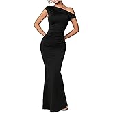 GORGLITTER Women's One Shoulder Asymmetrical Neck Formal Fishtail Maxi Dresses Wedding Guest Summer Cocktail Sundresses