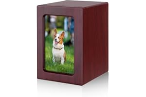 NEWDREAM: Urns for Dog, pet Urns, Box for Dog Ashes, Pet Ashes Photo Box,Ash Box for Dogs, Dog Urns for Ashes Wood (Red M)