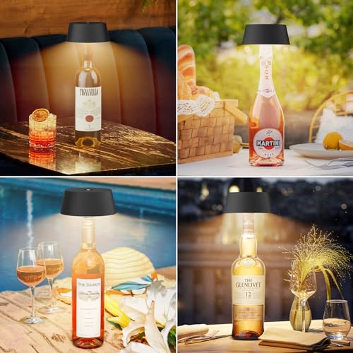 Klighten 2 Pieces Dimmable LED Table Lamp, 3000K Wireless LED Bottle Lamp with Batteries, Portable Bottle Light for Indoor/Outdoor, with Usb-C, IP54, Black, Bar/Restaurant