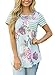 LOSRLY Women Floral Printed Tops Striped Blouse Short Sleeve T Shirt with Pocket-Floral Light Blue L 12 14