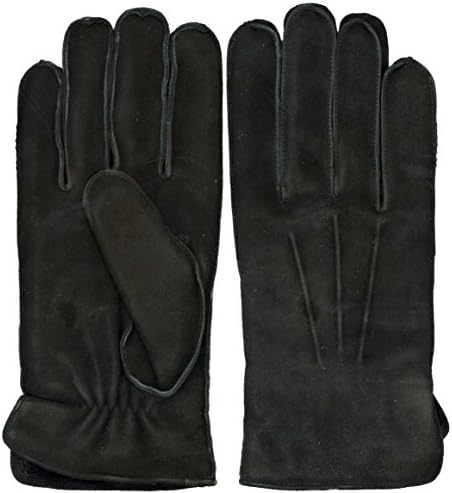 GRANDOE Men’s OAKBROOK Genuine SUEDE Leather Glove with Real SHEARLING FUR Cuff (Black, Large)
